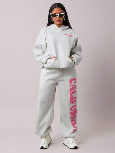 Radiana sweat-shirt à capuche décontracté et ample doublé de thermique en gris clair, sweat-shirt à capuche oversize avec imprimé lettres roses pour l'automne/hiver, style de rue, vêtements de sport, vêtements d'intérieur