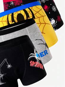 8 件/包 青少年男孩舒适蜘蛛印花棉质内裤，返校时尚青少年男孩平角裤 返校时尚 - 彩色 - 查看 6