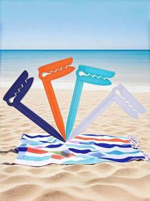 SHEIN 4 件装防风沙滩浴巾夹塑料安全紧固件可调节夹子适用于露营垫野餐毯衣柜收纳整理器便携式配件 - 彩色 - 查看 1