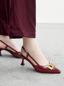 CUCCOO BIZCHIC 女士尖头小猫跟酒红色后带舒适百搭通勤高跟穆勒鞋 - 酒紅色 - 查看 3