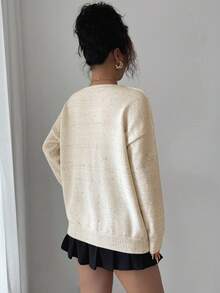 Rafferiza Suéter suelto y vintage con cuello en V y lentejuelas, estilo europeo y americano para otoño e invierno, elegante, de moda, casual, para ir a la oficina, diario, de ocio, todo a juego, urbano, atuendo profesional de maestro - Beis - View 2