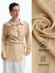 Aalyst Women's Solid Color Long Sleeve Single-Breasted Side Tie Waist Casual Shirt