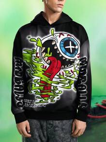 MADBALLS X SHEIN Men's Letter & Cartoon Graphic Casual Hoodie - Black - View 3