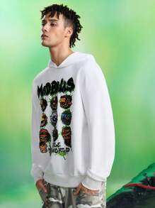 MADBALLS X SHEIN Áo hoodie họa tiết hoạt hình và chữ cái thường ngày dành cho nam - trắng - Xem 5