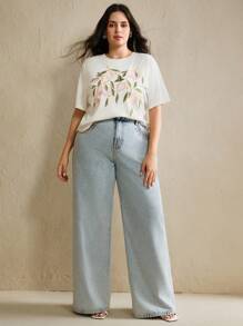 Anewsta Women's Plus Size Embroidered Knit Top T-Shirt, Spring/Summer New Arrival - White - View 7