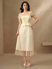 DAZY Elegant Fabric Patchwork Mid-Length Dress For Women Wedding Women Dresses