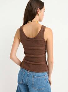 Nöista Coffee 's Ribbed Knit Tank Top,Sculpted Seams Contoured Shape Sleek Wardrobe Staple,Summer Casual Brunch Fall Back To School Essentials - Brown - View 2