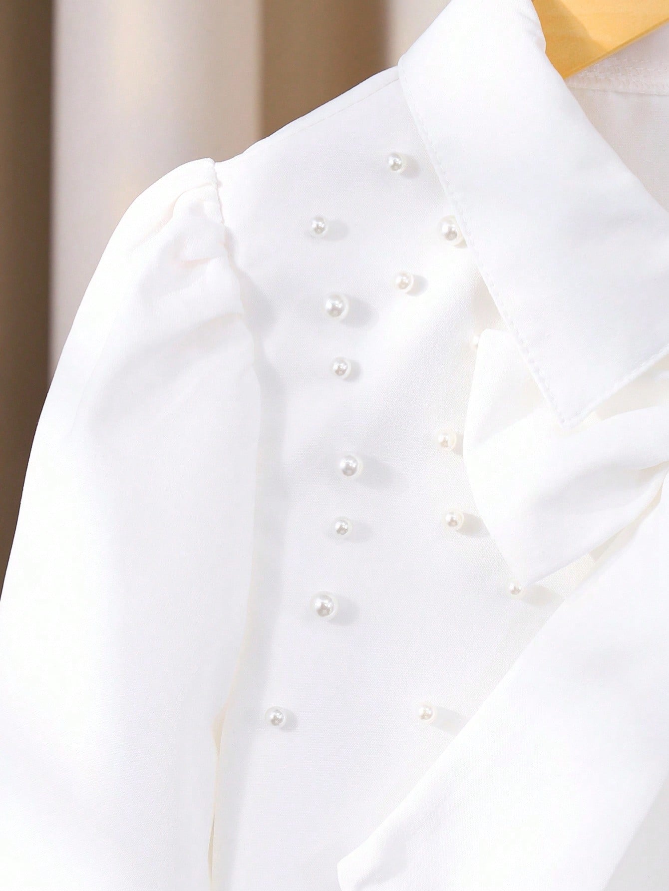 SHEIN بلوزة بأكمام فقاعية مزينة باللؤلؤ للبنات، ور...