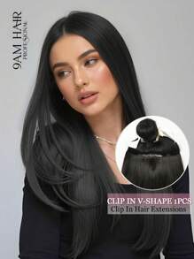 9AM Hair V Shape Clip In Hair Extension 100% Human Hair 1 Pcs With 4 Clips Natural Color Straight Hair For Women Easy To Style With Hair Curler And Straightener Invisible Suitable For Add Volume Lightweight All Day Wear Winter Christmas Halloween Costumes Autumn Outfits Women Fall Outfits Women Chic Elegant Glow Edgy Clean Classic Lit Snack Baddie 90s Vintage Retro Grunge Cottagecore Kawaii Cyberpunk Streetwear Preppy Futuristic Minimalist Street Style Bridal Photoshoot Date Night Casual Cozy - Natural Black - View 1