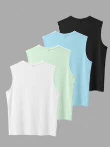 Genlund 4-Pack Men's Summer Palm Tree Print Casual Loose Tank Top Men Tank Tops Beach Muscle Shirts - Multicolor - View 2