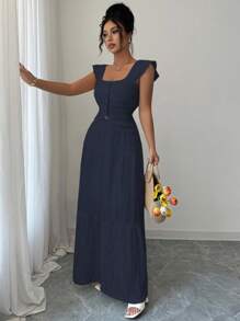 Elenzga Damen romantisches, elegantes Set aus einfarbiger Bluse und Rock, Sommer