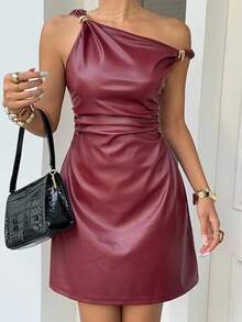 Siren Gaze Robe mini à col asymétrique avec décoration métallique, style été pour femme