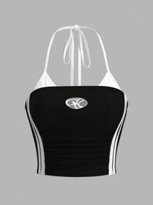 SHEIN ICON 女士 Y2k 外出休闲健身女装撞色系带无袖背心，运动风格日常穿着