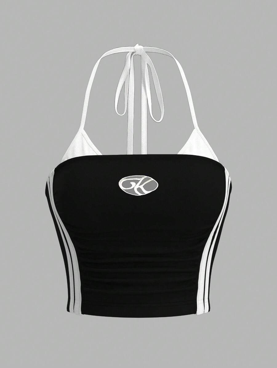 SHEIN ICON 女士 Y2k 外出休闲健身女装撞色系带无袖背心，运动风格日常穿着