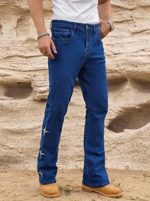 RivetRise Men's Blue Embroidered Horseshoe Flared Jeans - Medium Wash - View 7