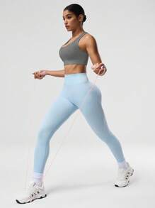 Easithlete Áo ba lỗ ngắn tập yoga không tay màu trơn cho nữ - Màu xám đen - Xem 6