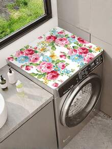 1pc Simple And Fresh Style Plants And Flowers Washing Machine Dust Cover Pad,Countertop Absorbent Table Mat,Absorbent & Quick-Dry Fridge Mat, Microwave Oven Dust Cover,Soft Diatom Mud Drainage Pad,Non-Slip Super Absorbent And Wear-Resistant Dish-Washing Dry Pad, Modern Washing Machine & Dryer Top Cover,Suitable For Laundry Room And Kitchen - Multicolor - View 2