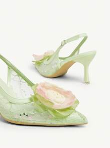 CUCCOO CHICEST Women's High Heel Pointed Toe Mesh Floral Elegant Wedding Party Sandals