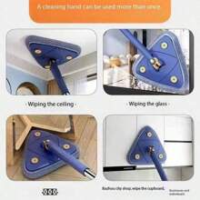 1pc Triangle Spin Mop With Hands-Free Wringing, Rotary Mop For Ceiling, Wall, Cabinet Cleaning, Multi-Function Heavy Duty Handle - Blue - View 4
