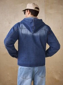 Manfinity Homme Áo khoác denim Niche Heavyweight xếp ly giặt có mũ trùm đầu, áo khoác ngoài thường ngày cỡ lớn dành cho nam - Màu xanh lam - Xem 2