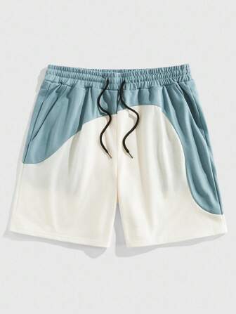 Street Life Pantalones cortos casuales sueltos con bolsillos y cordón de ajuste en la cintura de color contrastante para hombres