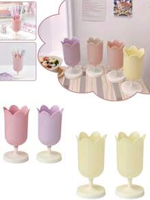 SHEIN 1Pc Tulip-Shaped Plastic Pen Holder - Desk Decoration Pen, Cosmetics And Stationery Pen Organizer Suitable For Student Study And Office Signature Pen Storage