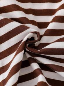 SHEIN 婴幼儿男童休闲条纹长袖上衣和可爱小熊背带裤两件套 - 咖啡棕 - 查看 5