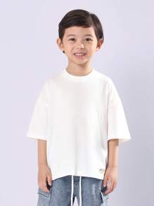 SUMWON Kids Oversized Cotton T Shirt Comfortable Basic Everyday Essential Japanese Korean Street Style Drop Shoulder Casual Summer Tee - White - View 1