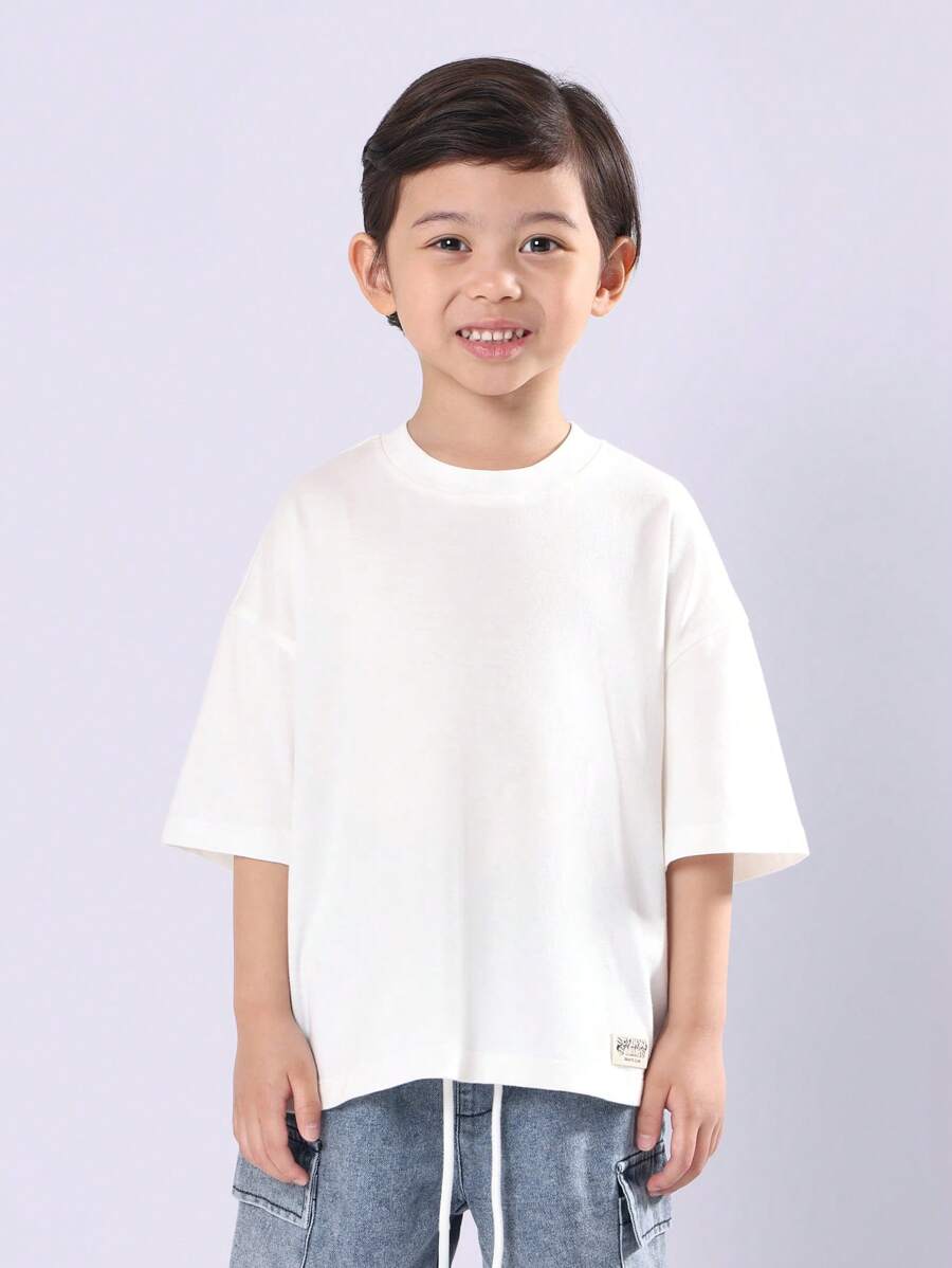 SUMWON Kids Oversized Cotton T Shirt Comfortable Basic Everyday Essential Japanese Korean Street Style Drop Shoulder Casual Summer Tee - White - View 1