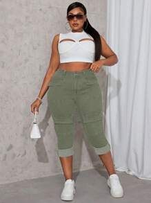 SHEIN SXY Plus Size Women Elastic Personalized Pocket Skinny Jeans