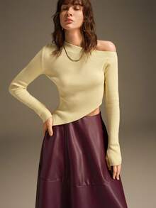 Ontre 2026 Spring/Summer Women's Apparel - Back To School, Party, Vacation Tops, School Outfits, Women's Teacher Attire, Outgoing Wear, Wedding Guest Dresses, Elegant Wedding Guest Outfits, Church Attire, Women's Business Casual, Versatile Cream Yellow Women's Knit Top - Yellow - View 4