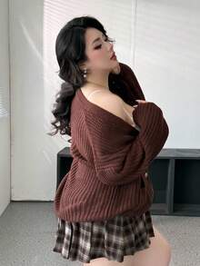 Flirla Autumn/Winter New Maillard Vintage Relaxed Textured Loose Cardigan Sweater Fall Cloth For Women - Coffee Brown - View 3