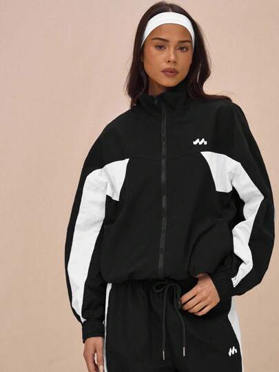 MUSERA Oversized Collared Nylon Track Jacket Contrast Panel Full Zip Through Top Only The Book Shop Oversized Airport Sporty Festival Winter Spring