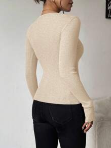 SHEIN Clasi 女式立领镂空纯色打底套头衫商务休闲女士工作服秋季婚礼宾客礼服， - 米色 - 查看 2