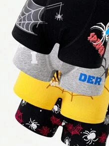 8 件/包 青少年男孩舒适蜘蛛印花棉质内裤，返校时尚青少年男孩平角裤 返校时尚 - 彩色 - 查看 4