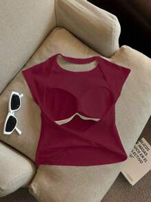 Women's Solid Color Backless Design Round Neck Casual Tank Top - Burgundy - View 2
