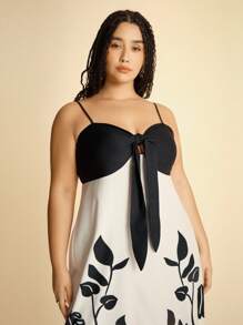 CAJUNI Plus Size Women's Casual Holiday Black Floral Spaghetti Strap Maxi Dress Women's Concert Clothing Wedding Event Birthday Dress Women's Bohemian Clothing