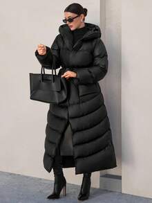 CLARA VERO Women Solid Color Belted And Pocket Detailed Long Winter Coats Long Winter Coat Women Womens Outerwear Long Puffer Coat Women Womens Puffer Jacket Womens Long Down Coat