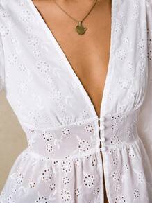 Poéselle 女士刺绣深V灯笼袖时尚衬衫