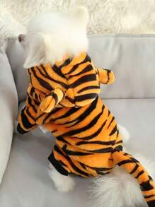 老虎服装宠物衣服毛绒羊毛四腿设计保暖冬季服装小型中大型犬猫服装背带万圣节圣诞节拍照 - 黃色 - 查看 4