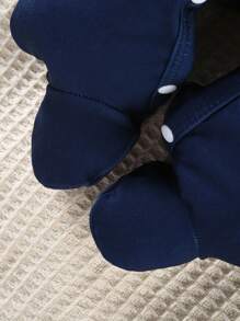 SHEIN Bộ 2 bộ đồ ngủ liền thân dài tay tối giản in hình chú voi dễ thương cho trẻ sơ sinh màu trắng và xanh - Xanh đậm - Xem 4