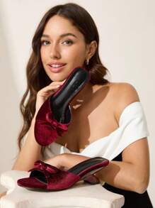 CUCCOO CHICEST Women's Fashionable High-End Burgundy Strap Elegant Commute Open Toe Round Toe Cute Bow Sexy Unique Wedge Heel Comfortable Versatile Sandals, Suitable For Banquet, Date, Formal Wear, And Work Attire