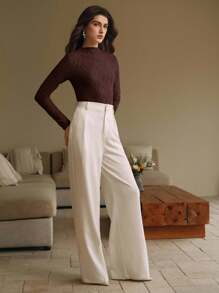 Anewsta Camiseta plisada casual y elegante de cuello redondo para mujer, color marrón - Óxido marrón - Ver 5