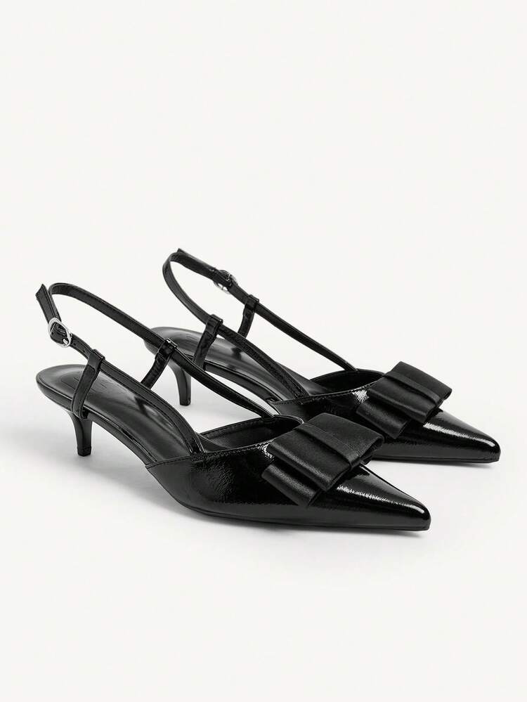 CUCCOO CHICEST Women's Fashion Spring/Summer New Low Heel Kitten Heel Backless Bow Pointed Toe Flats