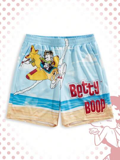 Betty Boop | ROMWE Letter & Cartoon Figure Graphic Pocket Shorts, Summer