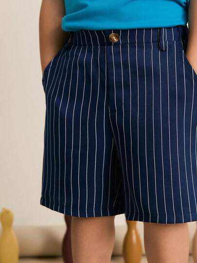 SHEIN 1 件儿童休闲条纹松紧腰短裤，适合派对、旅行、日常聚会，适合春、夏、秋、冬