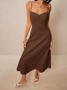 Poéselle Váy không tay màu trơn thanh lịch cho nữ, mùa hè - màu nâu - Xem 5