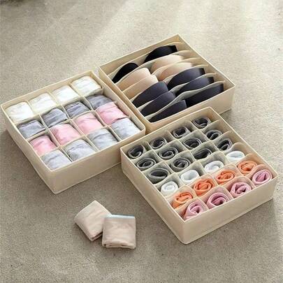 SHEIN 1 Hộp đựng đồ lót có thể giặt được, có thể gấp gọn, chia thành 7/16/24 ô, có ngăn kéo để đựng áo ngực, tất, đồ dùng gia đình đa năng