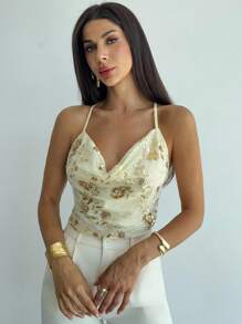 Firerie 女士优雅浪漫迷人度假海滩波西米亚风假日，杏色串珠刺绣低胸露背吊带背心，适合夏季性感主题派对 - 杏色 - 查看 5