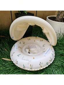 1pc Swimming Ring With Sunshade And Handles, Featuring A Circular Pattern, Suitable For Both Outdoor And Indoor Swimming.